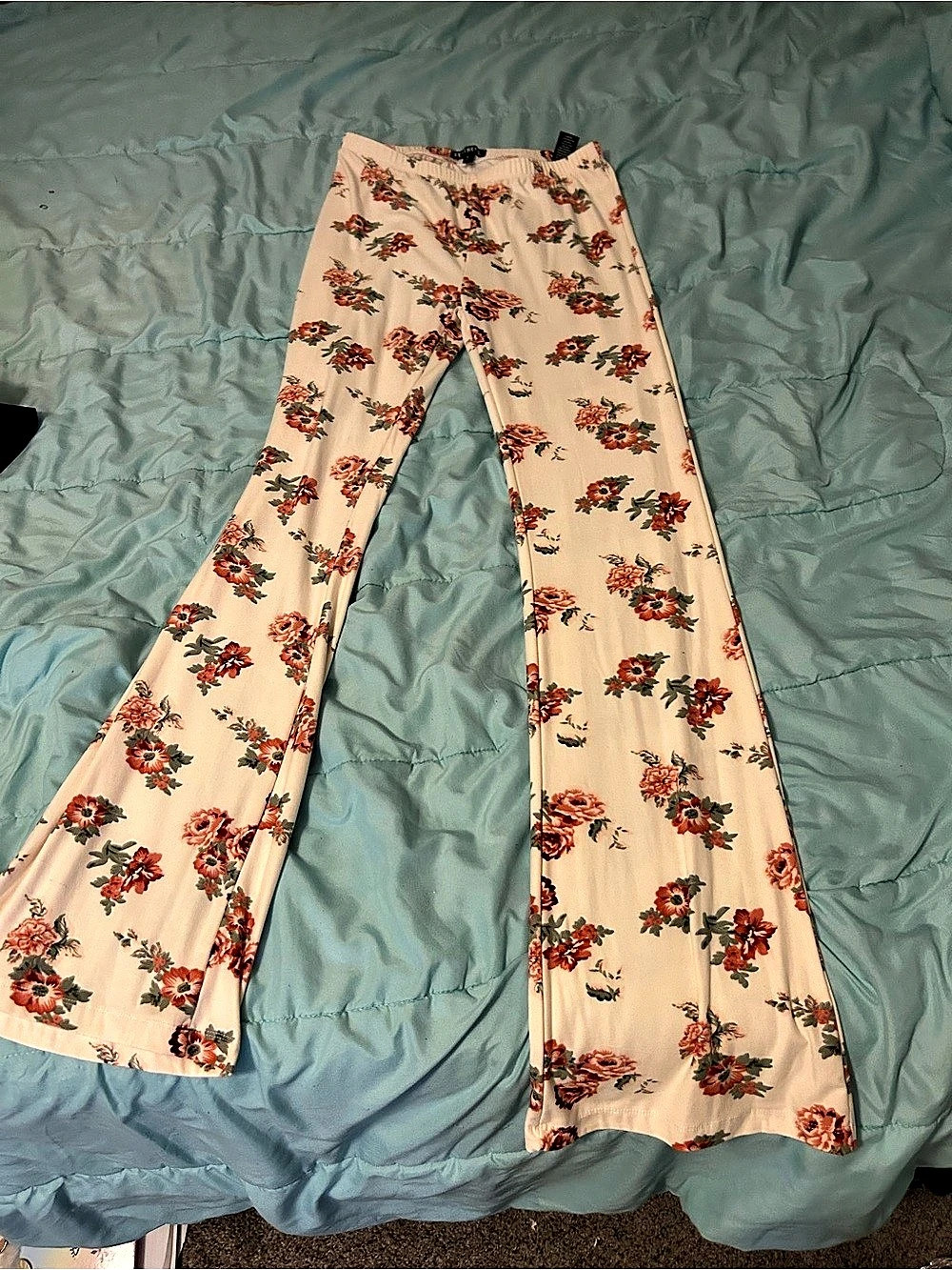 Floral Flare Pants in Pink & Cream